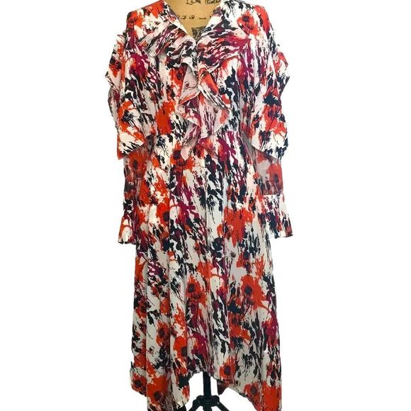 Roberto Cavalli Silk Dress SIze 40 Womens US 4 Multicolor Long Sleeve Asymmetric - Picture 1 of 12